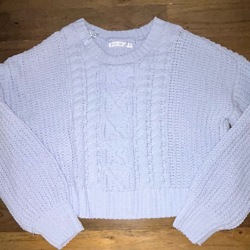 Altar'd State Light Blue Cable Knit Sweater Chenille Texture Lightweight Soft - Picture 6 of 10